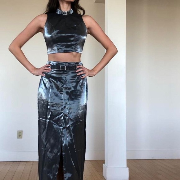 CRAZY vintage 90s satin matching blue/grey set ♠️ - Picture 4 of 4